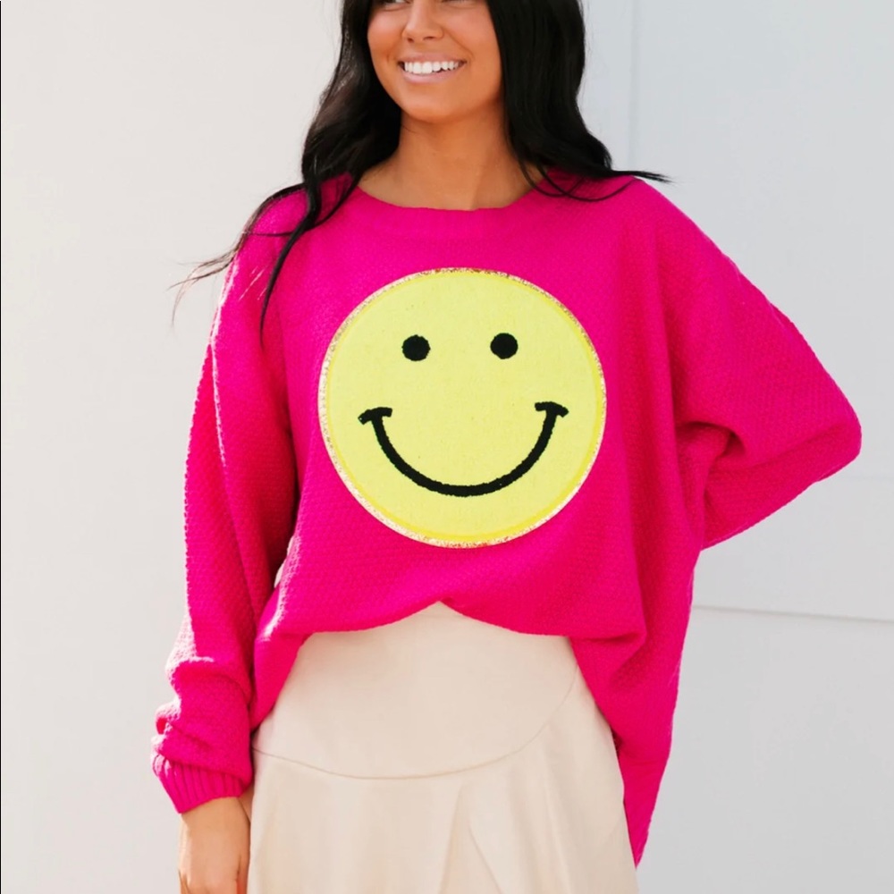 Judith March SMILEY HOT PINK SWEATER